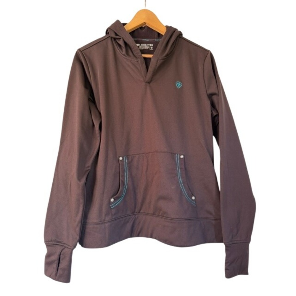 AriatTEK Cold Series Brown Turquoise Fleece Hoodie V-Neck Thumbhole Large